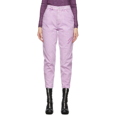 Shop Stella Mccartney Embroidered Logo Cropped Jeans In 5004 Marble Lilac