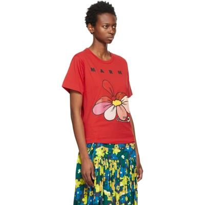 Shop Marni Red Flower T-shirt In 00r66 Red