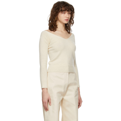 Shop Arch The Beige Cashmere V-neck Sweater In Ivory