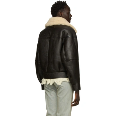 Acne Studios Calf Leather And Shearling Flight Jacket In Aip Dk Brow