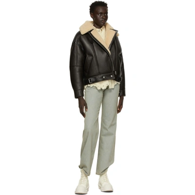 Acne Studios Calf Leather And Shearling Flight Jacket In Aip Dk Brow