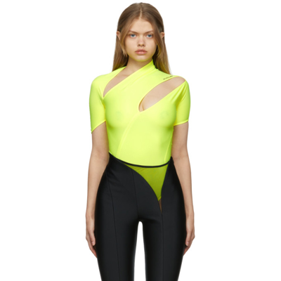 Shop Mugler Yellow Lycra Bodysuit In 4022 Neon Yellow