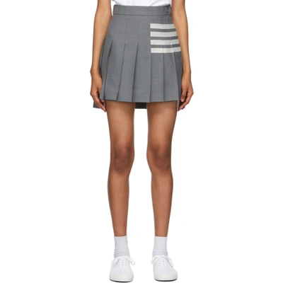 Shop Thom Browne Grey Wool 4-bar Pleated Miniskirt In 035 Med Gre