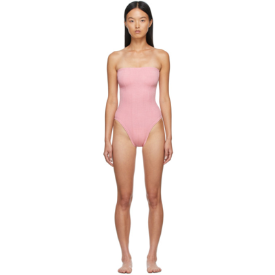 Shop Hunza G Pink Audrey Nile One-piece Swimsuit In Dusty Pink