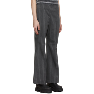 Shop Ganni Grey Chalk Stripe Cropped Trousers In 252 Phantom