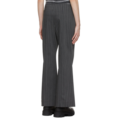 Shop Ganni Grey Chalk Stripe Cropped Trousers In 252 Phantom