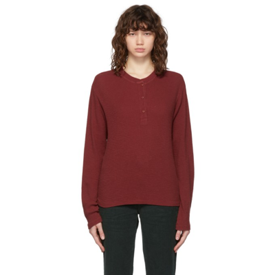 Shop Re/done Red Henley Thermal Sweater In Brick