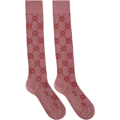 Shop Gucci Pink & Red Lamé Gg Socks In 5872 Roseate/pink