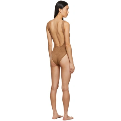 Shop Hunza G Brown Square Neck One-piece Swimsuit In Metallic Cocoa