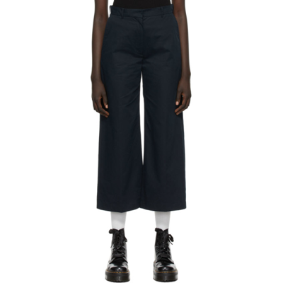 Shop Kenzo Navy Cropped Flared Trousers In 79 Blue Black
