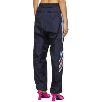 Shop Versace Navy Taffeta Greca Lounge Pants In 6u370 Navy Blue Mult