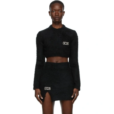 Shop Gcds Black Mohair Cropped Sweater In 02 Black