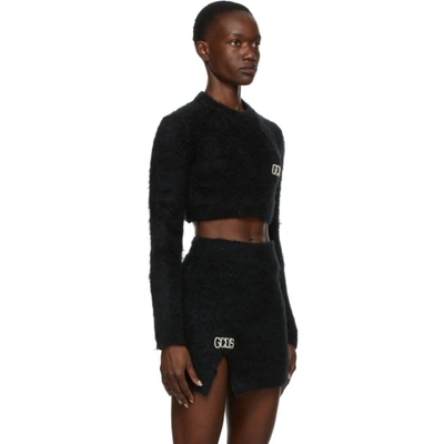 Shop Gcds Black Mohair Cropped Sweater In 02 Black