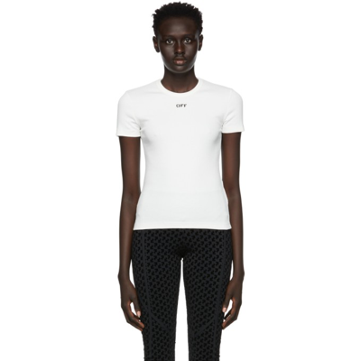 Shop Off-white White Rib Knit Basic Logo T-shirt In White Black