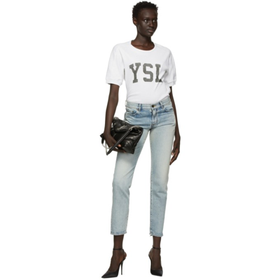 Shop Saint Laurent Blue Low-rise Boyfriend Jeans In 4503 80's Vintage Bl