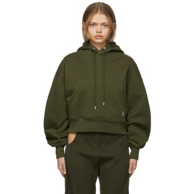 Shop Mugler Khaki Cotton Cropped Hoodie In 5043 Military Green