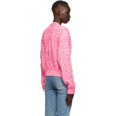 Shop We11 Done Pink & White Cable Knit Cardigan In Neon Pink