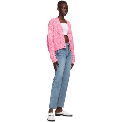Shop We11 Done Pink & White Cable Knit Cardigan In Neon Pink