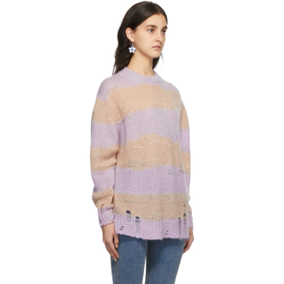 Shop Acne Studios Ssense Exclusive Purple & Beige Kalia Block Stripe Sweater In Beige/lilac