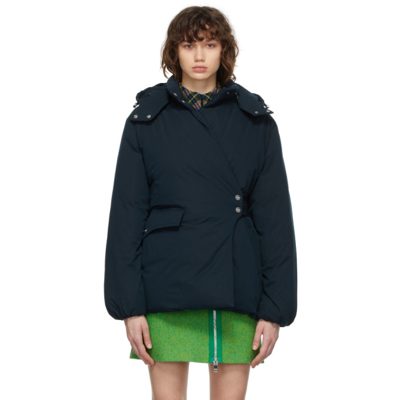 Shop Ganni Navy Recycled Puffer Jacket In 683 Sky Captain
