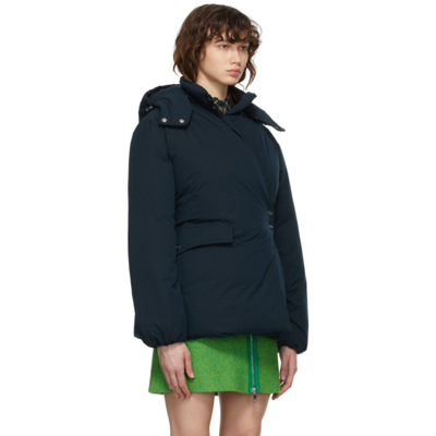 Shop Ganni Navy Recycled Puffer Jacket In 683 Sky Captain