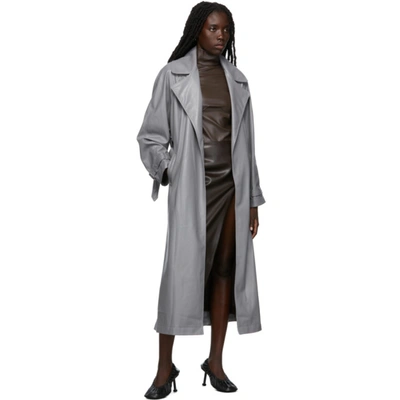 Shop Olenich Grey Eco-leather Trench Coat In Lava Grey