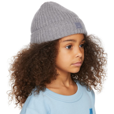 Shop Acne Studios Kids Grey Mini Face Patch Beanie In Grey Melang