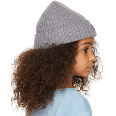 Shop Acne Studios Kids Grey Mini Face Patch Beanie In Grey Melang