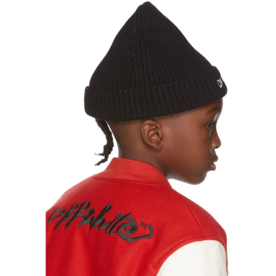 Shop Off-white Kids Black Stamp Beanie In Black/white