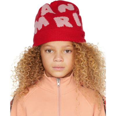 Shop Marni Kids Red & Pink Logo Beanie In Full Red 0m421
