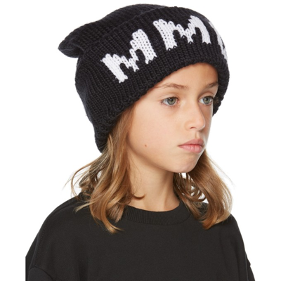 Shop Mm6 Maison Margiela Kids Black Knit Beanie In M6900 Black