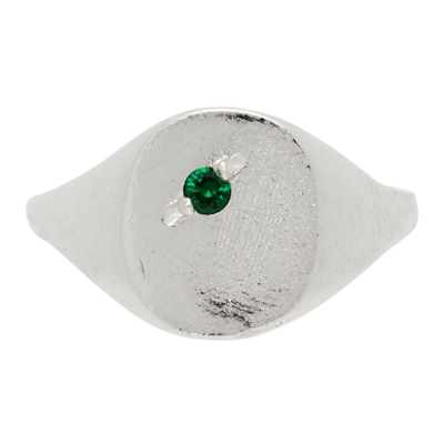 Shop Seb Brown Kids Silver Garnet Christening Ring In Silver/green