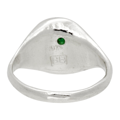 Shop Seb Brown Kids Silver Garnet Christening Ring In Silver/green