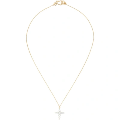 Shop Sophie Bille Brahe Ssense Exclusive Kids Gold Petite Fellini Croix Necklace In Pearl