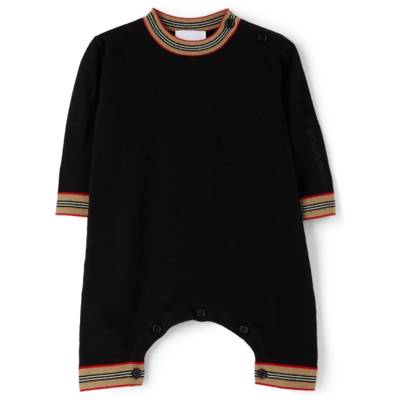 Shop Burberry Baby Black Wool Icon Stripe Bodysuit & Beanie Set