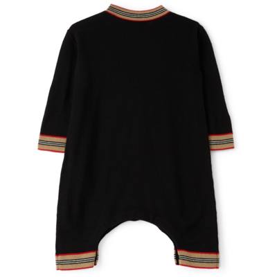 Shop Burberry Baby Black Wool Icon Stripe Bodysuit & Beanie Set