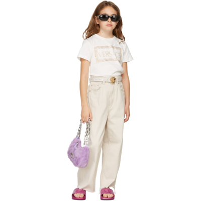 Shop Versace Kids White & Gold Crystal Medusa Belt In 1w01v White-