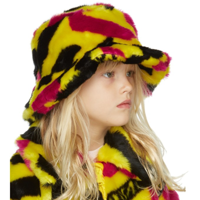 Shop Versace Kids Yellow Faux-fur 'la Greca' Bucket Hat In 5y010 Yellow+multico