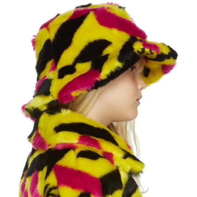 Shop Versace Kids Yellow Faux-fur 'la Greca' Bucket Hat In 5y010 Yellow+multico