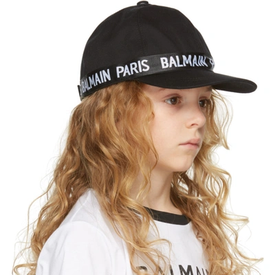Shop Balmain Kids Black Logo Cap In 930 Black