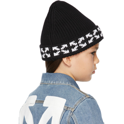 Shop Off-white Kids Black Arrows Beanie In Black/white