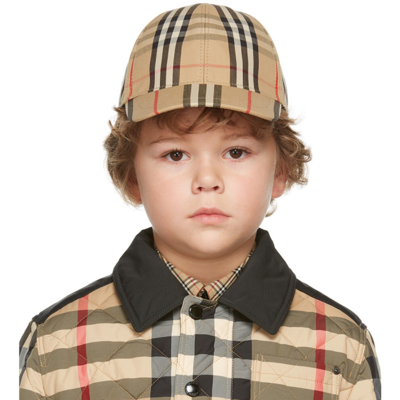 Shop Burberry Kids Beige Check Icon Stripe Baseball Cap In Archive Beige Ip Chk