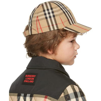 Shop Burberry Kids Beige Check Icon Stripe Baseball Cap In Archive Beige Ip Chk