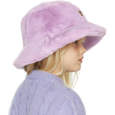 Shop Versace Kids Purple Faux-fur Medusa Bucket Hat In 2l230 Lilac+gold