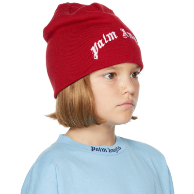 Shop Palm Angels Kids Red Classic Logo Beanie In Red White