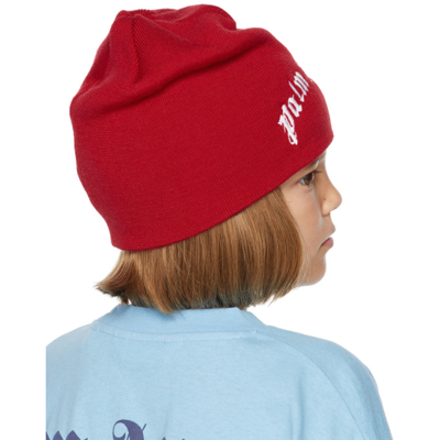 Shop Palm Angels Kids Red Classic Logo Beanie In Red White