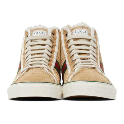 Shop Gucci Beige ' Tennis 1977' High-top Sneakers In 9564 Butters/m.whi/v