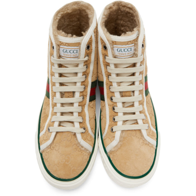 Shop Gucci Beige ' Tennis 1977' High-top Sneakers In 9564 Butters/m.whi/v