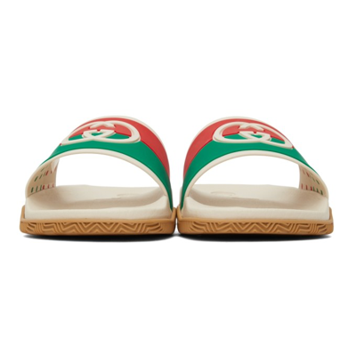 Shop Gucci Off-white Interlocking G Slide Sandal In 9136 My.whi-red-gre-