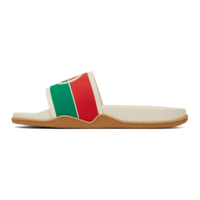 Shop Gucci Off-white Interlocking G Slide Sandal In 9136 My.whi-red-gre-